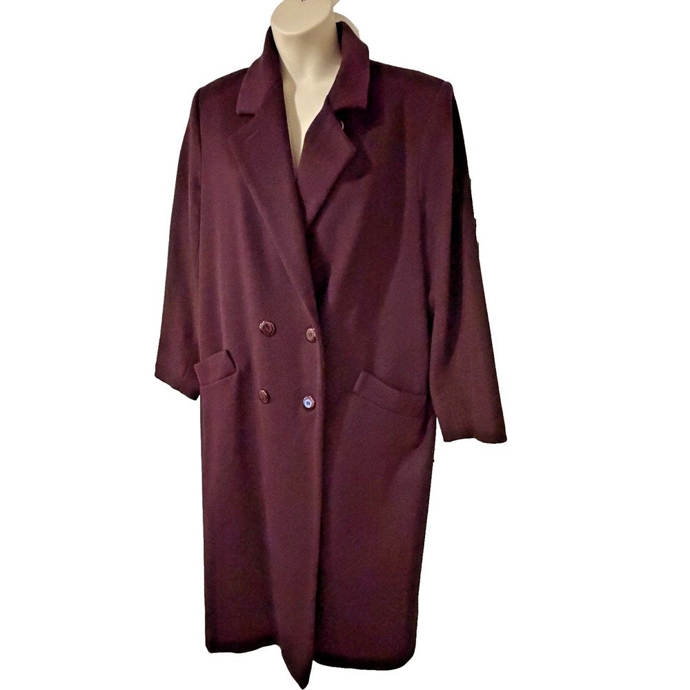 Vtg Kristen Blake Bordeaux 100% Wool Maxi Coat Sz 16 USA Old Money Quiet Luxury - Picture 2 of 16